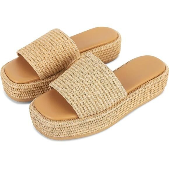 Platform Espadrille Sandals Women Slip On Wedge Slides Open Toe Beach Shoes - Picture 1 of 7